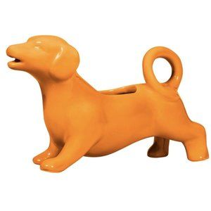 Dachshund Weiner Dog Ceramic Orange Creamer Cream Gravy Server Dispenser